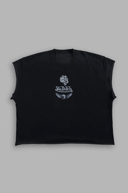 Take-Off Grunge Cut-Off Mid-Length Raw Hem Tee in Black