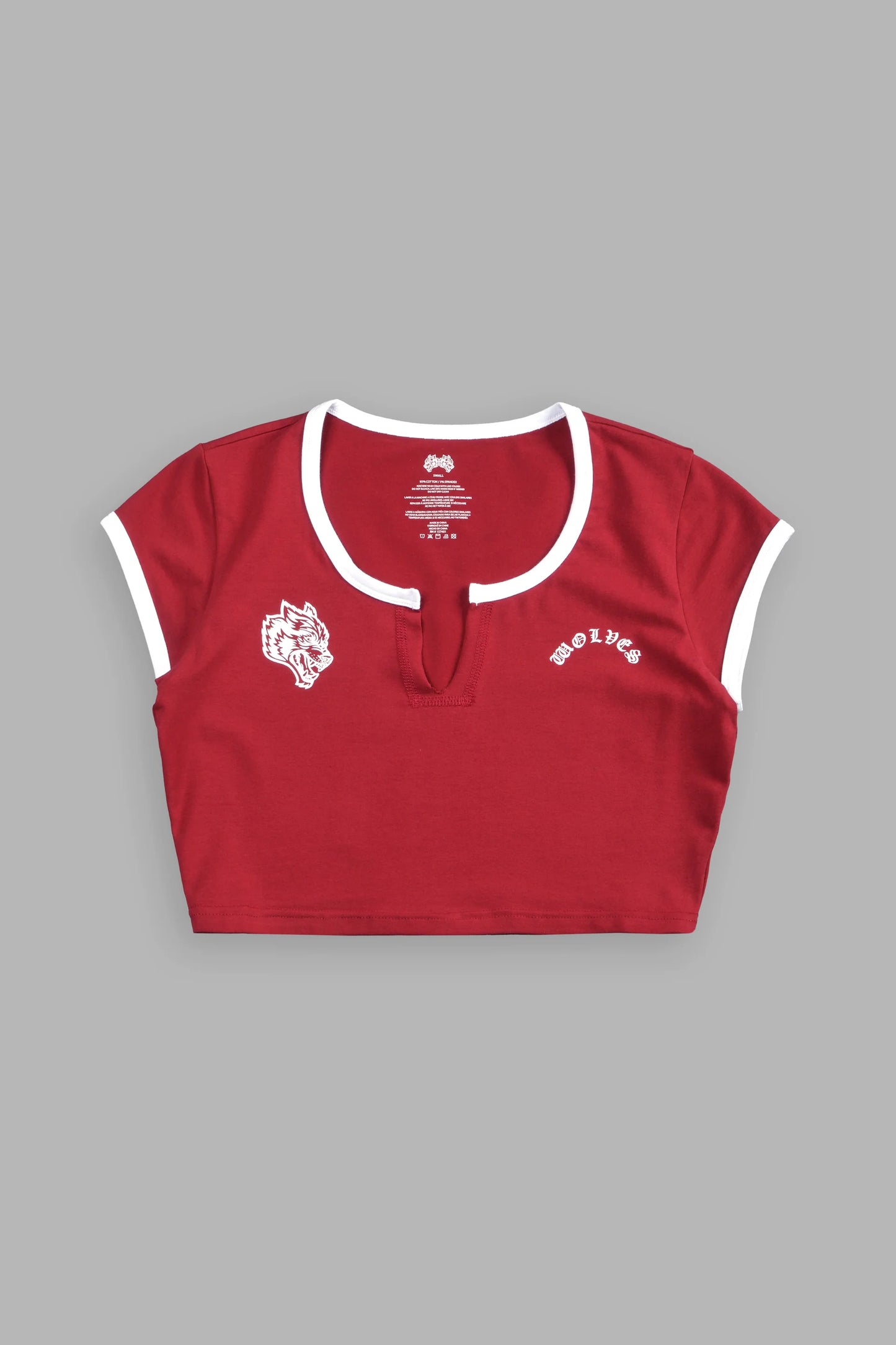 Wolves Chopper Josie Crop Baby Tee in Carmine Red