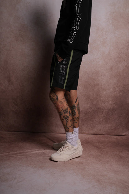 SSDDNFGU REMIND TRACK SHORTS IN BLACK/NORSE GREEN