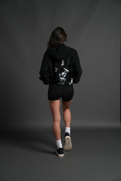PUNISHER BOX CUT PIERCE HOODIE IN BLACK