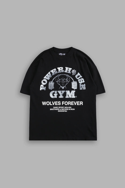 POWERHOUSE OF THE WOLVES V2 PREMIUM OVERSIZED TEE IN BLACK/WHITE