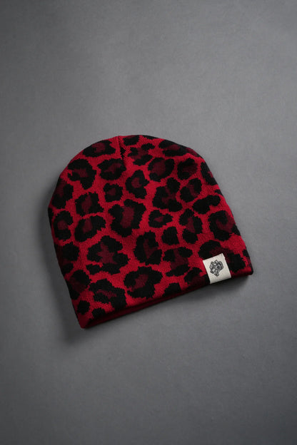 WOLF PATCH V2 CAP BEANIE IN RED LEOPARD