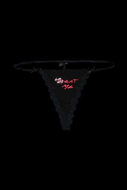 TREAT ME CHARMED THONG SET IN BLACK AND PINK