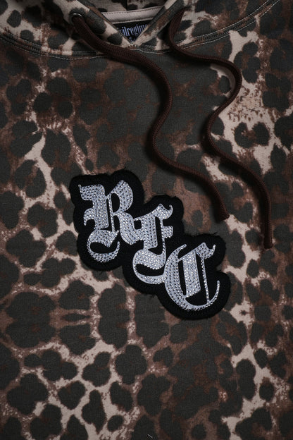 SHIMMERING RFC CROPPED SNAP HOODIE IN LEOPARD