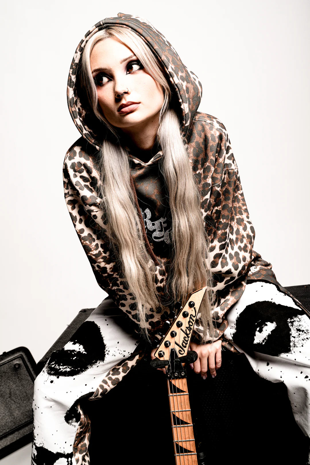 SHIMMERING RFC CROPPED SNAP HOODIE IN LEOPARD