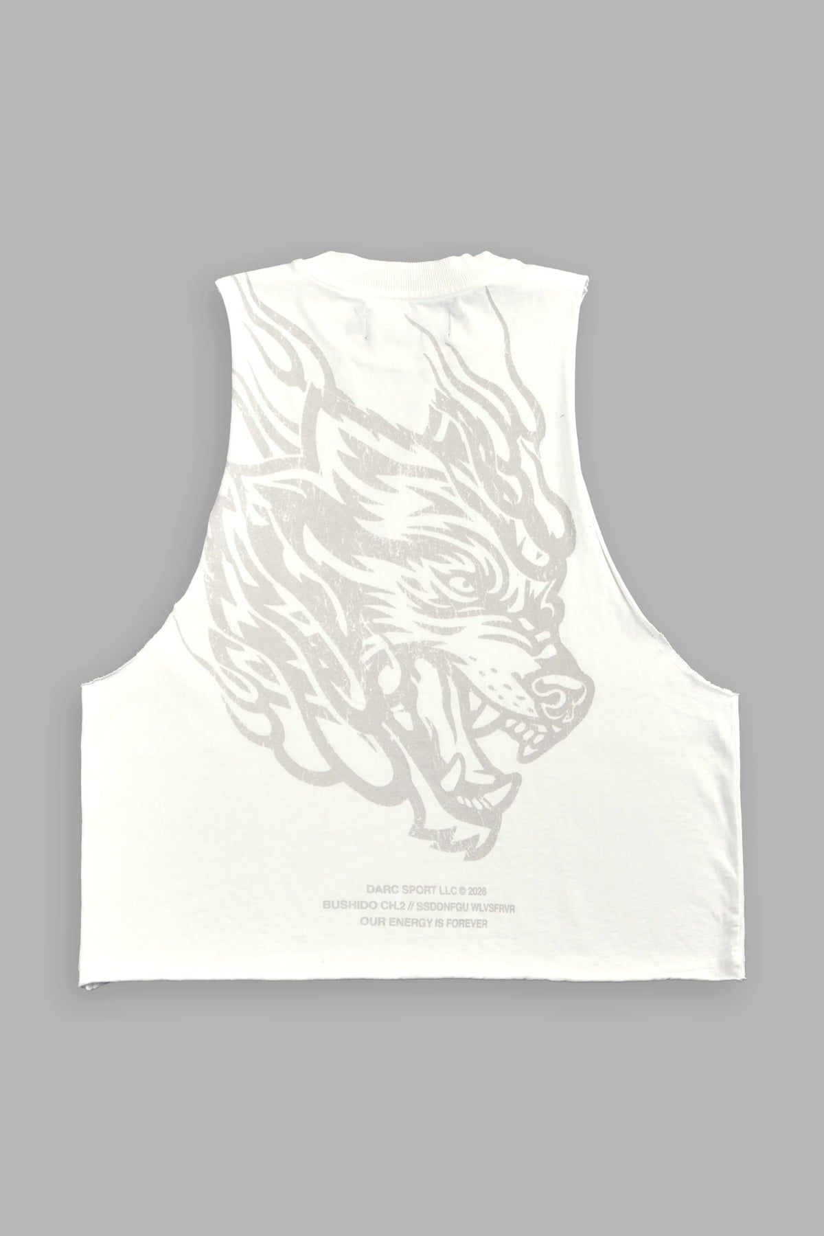 Okami Inferno Grunge Raw Hem Box Cut Tommy Muscle Tee in Cream