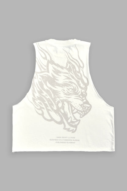 Okami Inferno Grunge Raw Hem Box Cut Tommy Muscle Tee in Cream
