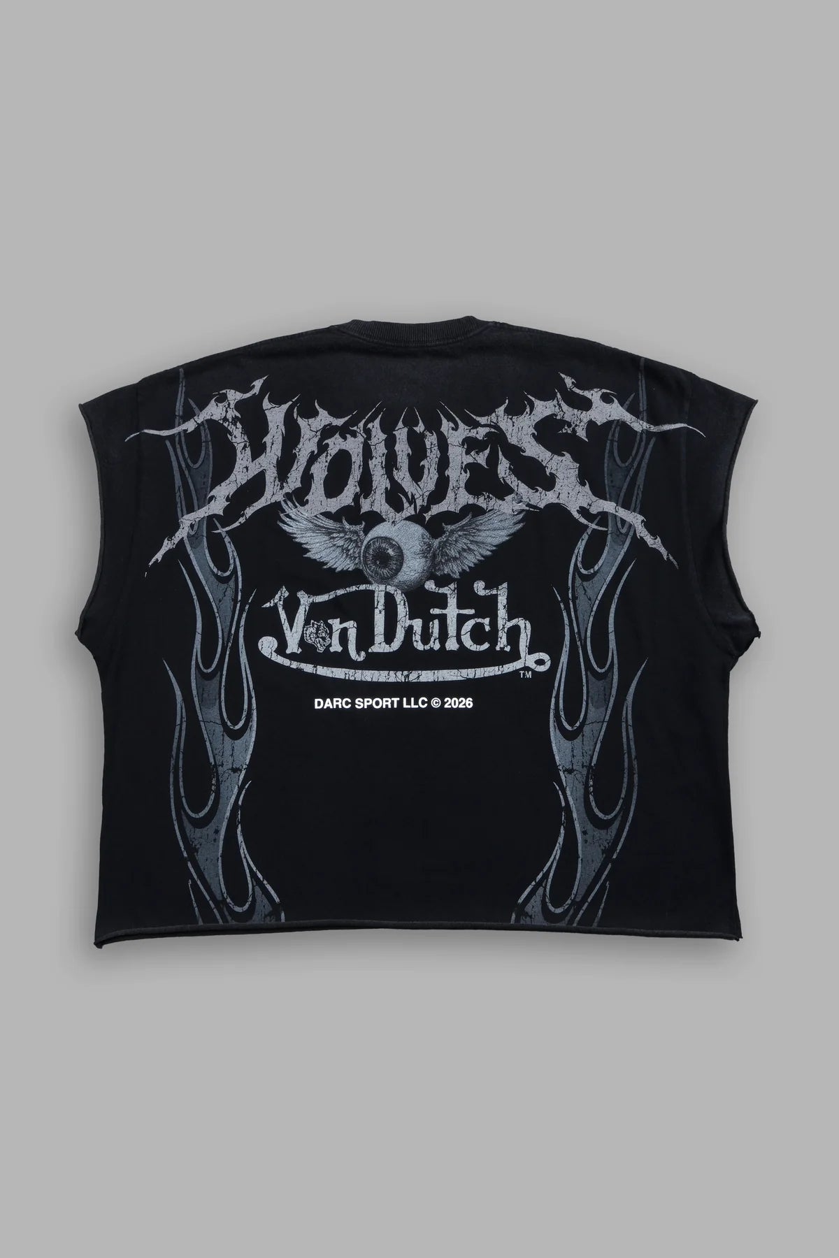 Take-Off Grunge Cut-Off Mid-Length Raw Hem Tee in Black