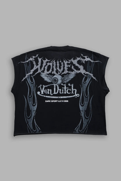 Take-Off Grunge Cut-Off Mid-Length Raw Hem Tee in Black