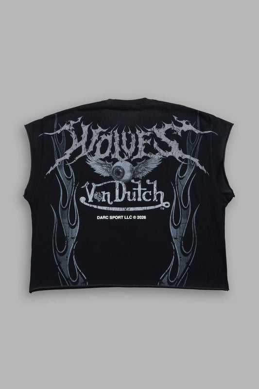 Take-Off Grunge Cut-Off Mid-Length Raw Hem Tee in Black