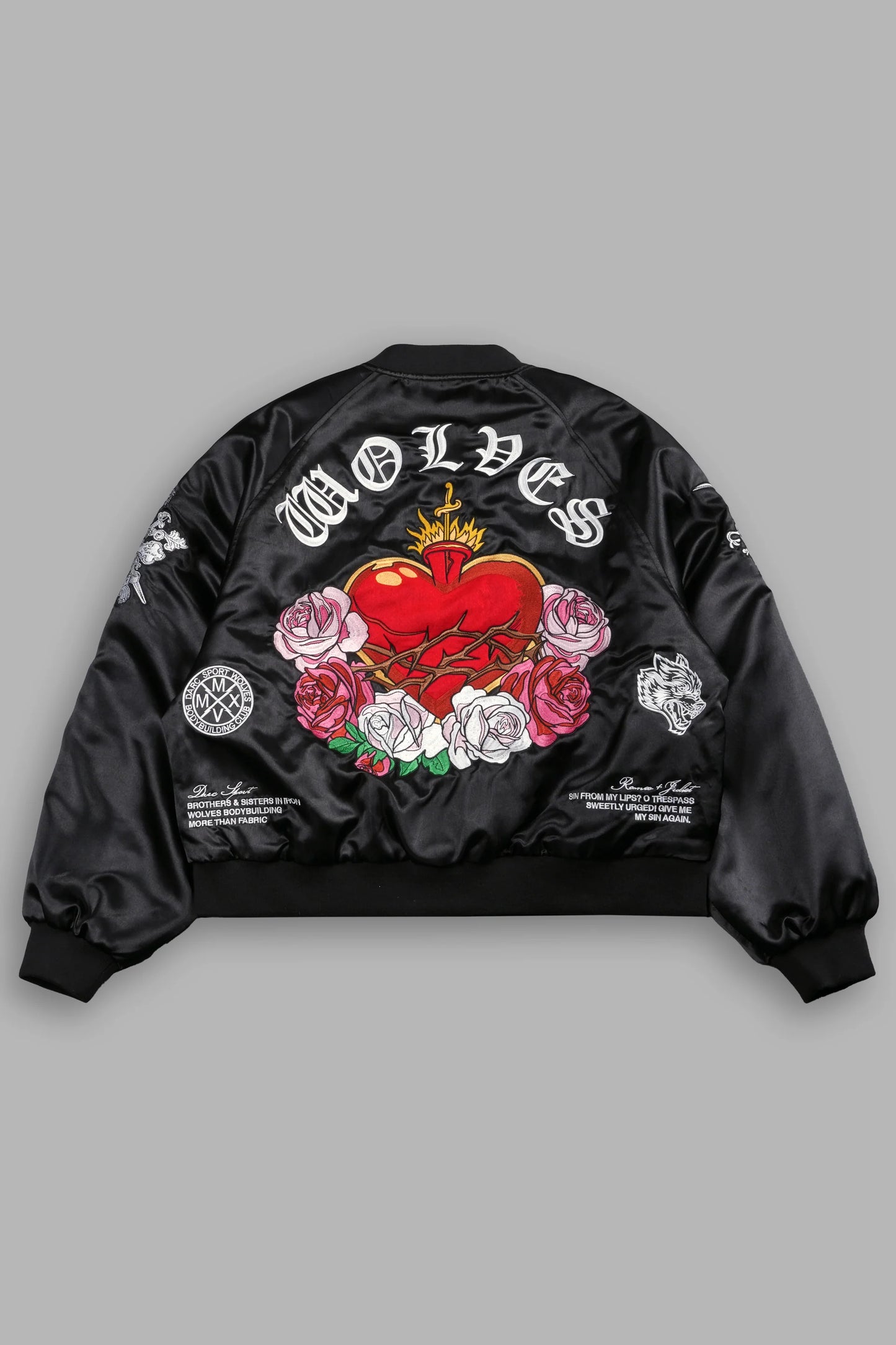 Last Love Unisex Cropped Satin Bomber Jacket in Black