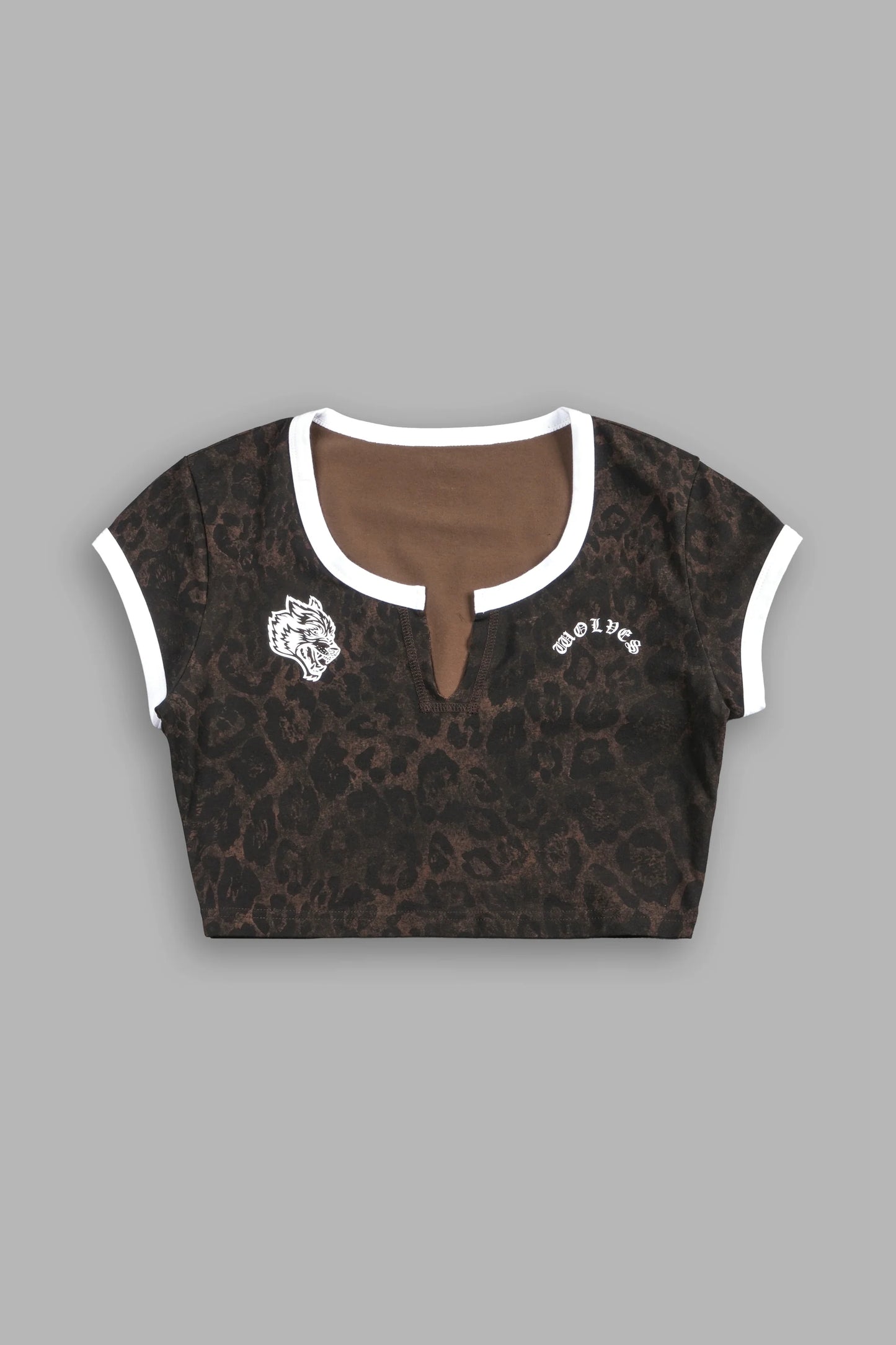 Wolves Chopper Josie Crop Baby Tee in Darc Brown Leopard