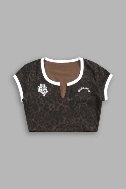 Wolves Chopper Josie Crop Baby Tee in Darc Brown Leopard