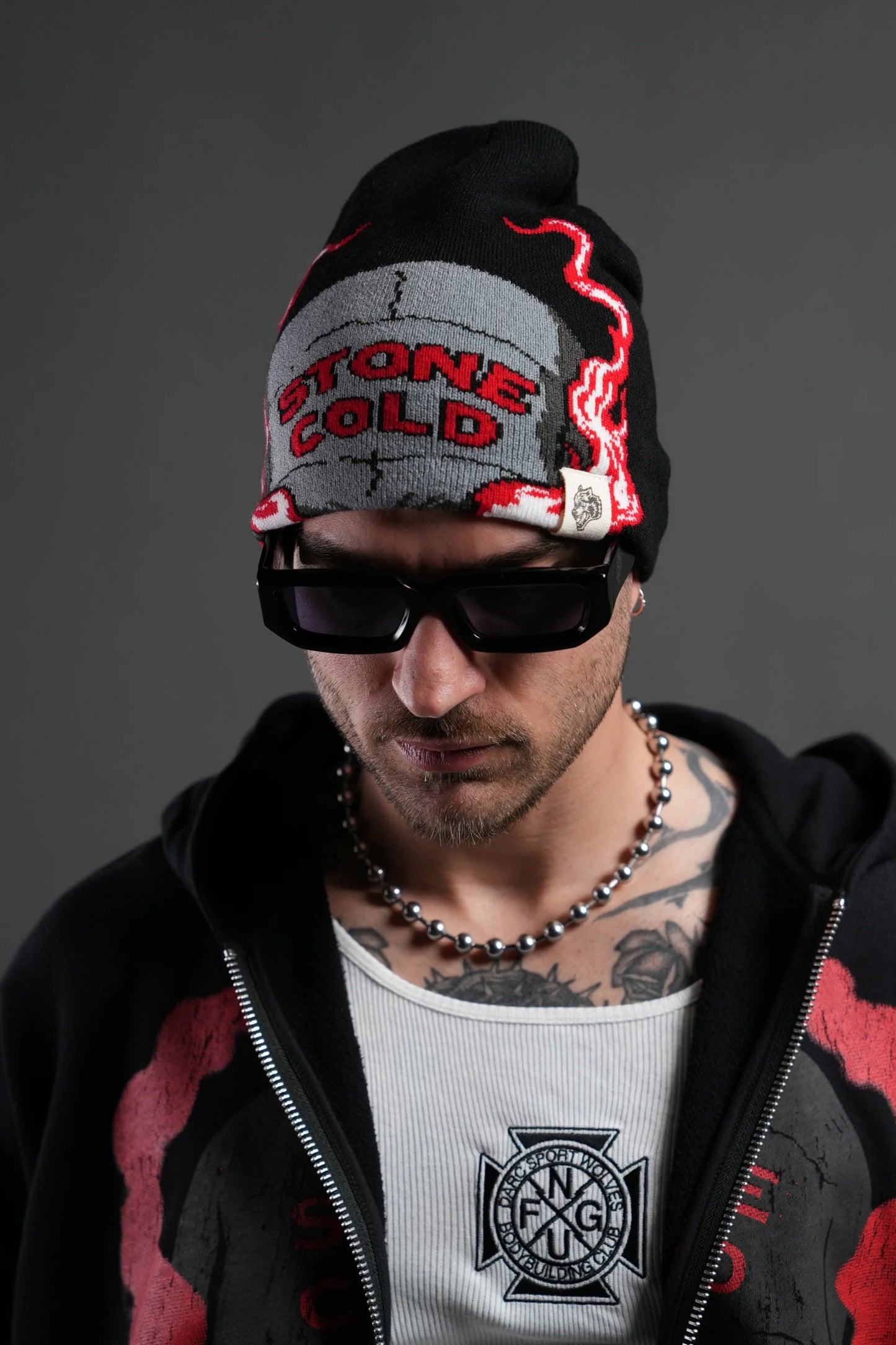 Stone Cold Big Skull Cap Beanie in Black