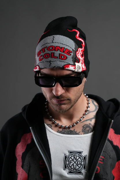 Stone Cold Big Skull Cap Beanie in Black