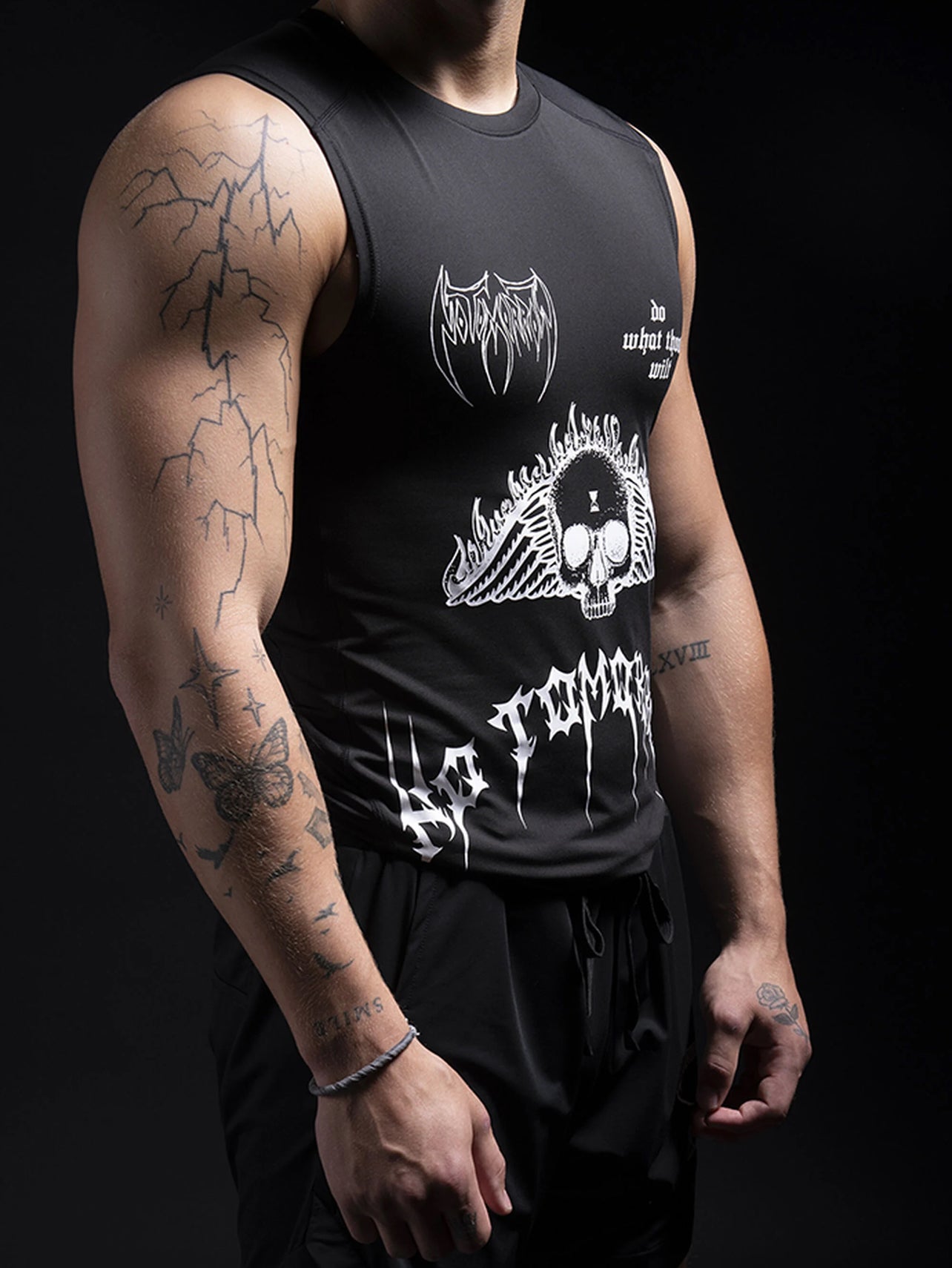 METAL DEATH V2 SLEEVELESS COMPRESSION SHIRT IN BLACK