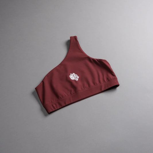 SINGLE ONE SHOULDER ENERGY BRA IN OXBLOOD