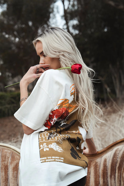 SMELL THE ROSES AMERICAN CLASSIC OVERSIZED TEE IN BUTTER