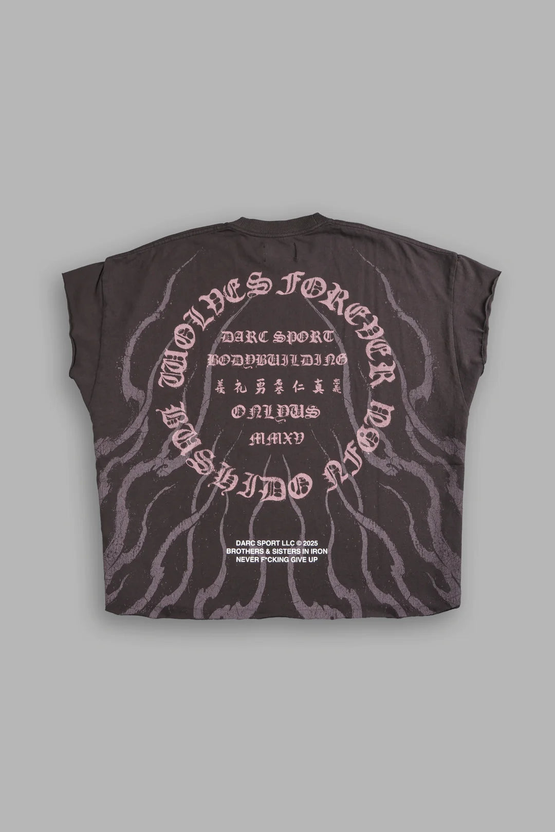 WARRIOR'S FIRE GRUNGE CUT-OFF TEE IN DARC BROWN