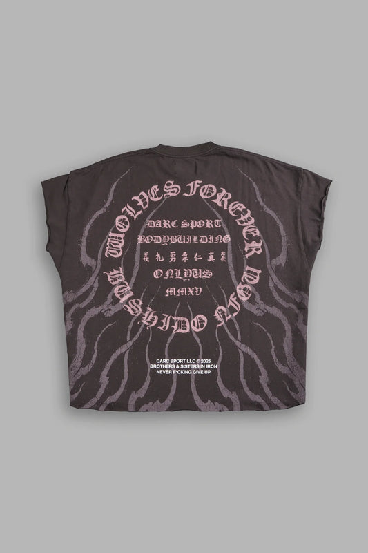 WARRIOR'S FIRE GRUNGE CUT-OFF TEE IN DARC BROWN