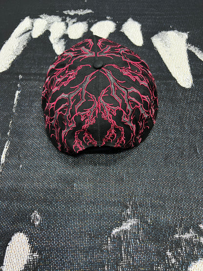 HOLLOW VEINS 5 PANEL STRAPBACK HAT IN BLACK/CHERRY RED