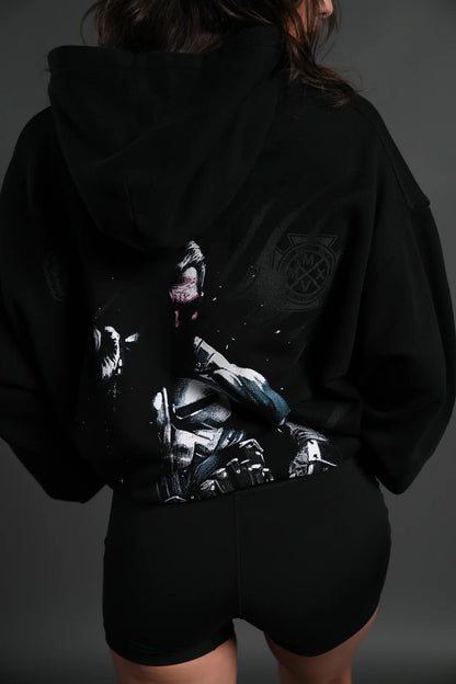 PUNISHER BOX CUT PIERCE HOODIE IN BLACK
