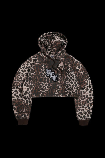 SHIMMERING RFC CROPPED SNAP HOODIE IN LEOPARD