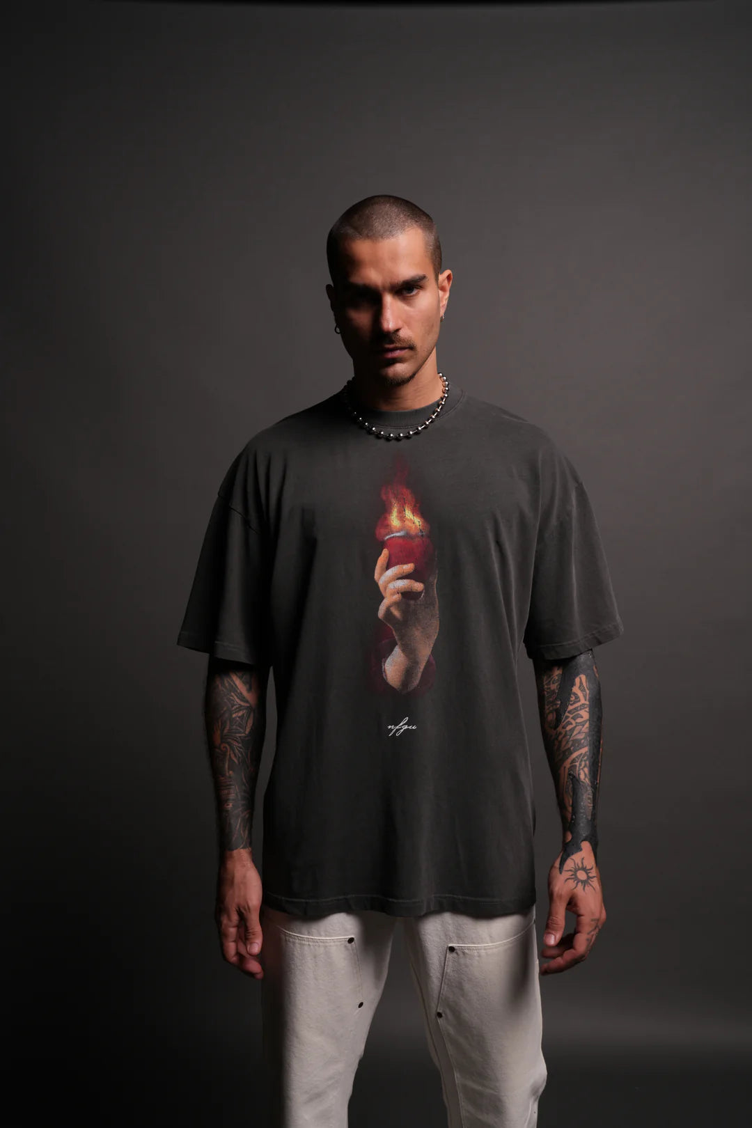 CORAZON SAGRADO "PREMIUM" OVERSIZED TEE IN WOLF GRAY