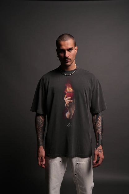CORAZON SAGRADO "PREMIUM" OVERSIZED TEE IN WOLF GRAY