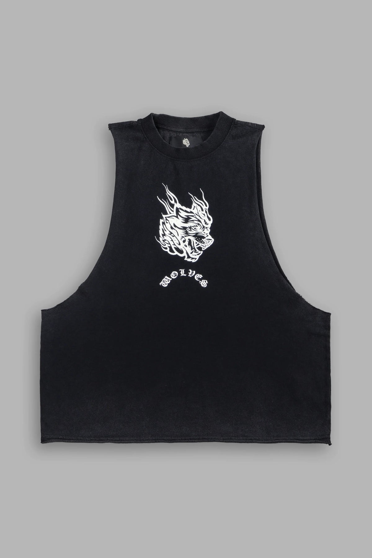 Okami Inferno Grunge Raw Hem Box Cut Tommy Muscle Tee in Black