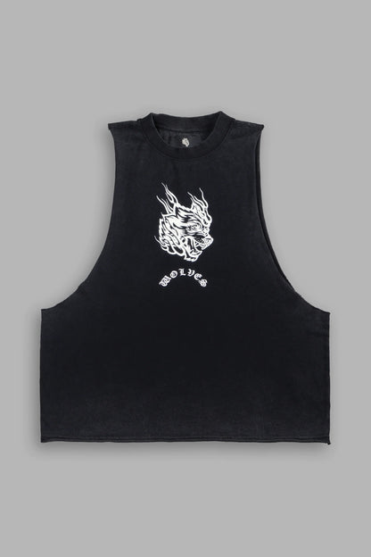 Okami Inferno Grunge Raw Hem Box Cut Tommy Muscle Tee in Black
