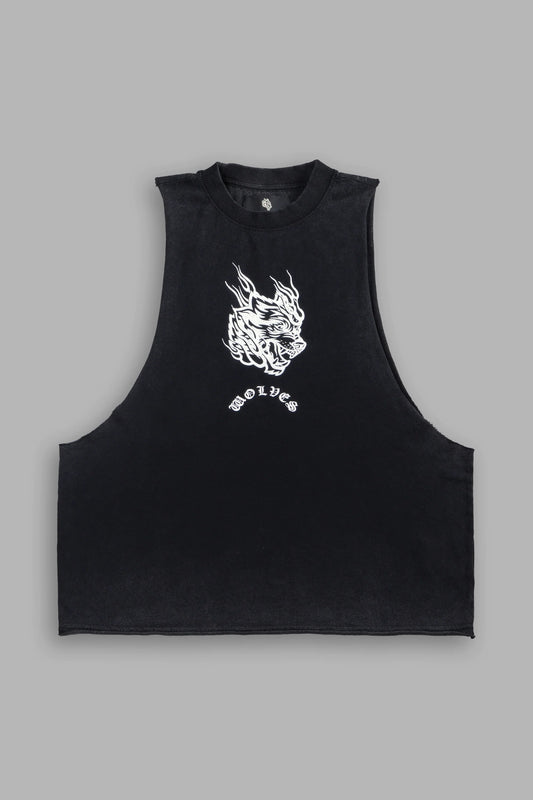 Okami Inferno Grunge Raw Hem Box Cut Tommy Muscle Tee in Black