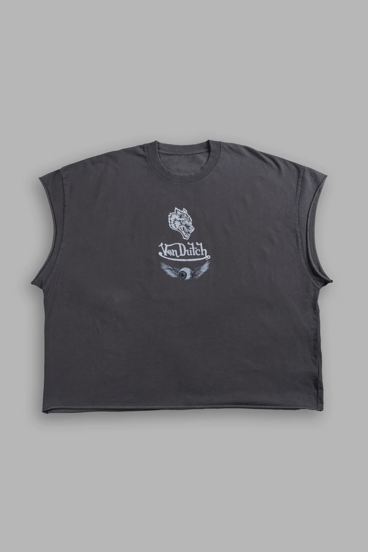 Take-Off Grunge Cut-Off Mid-Length Raw Hem Tee in Wolf Gray