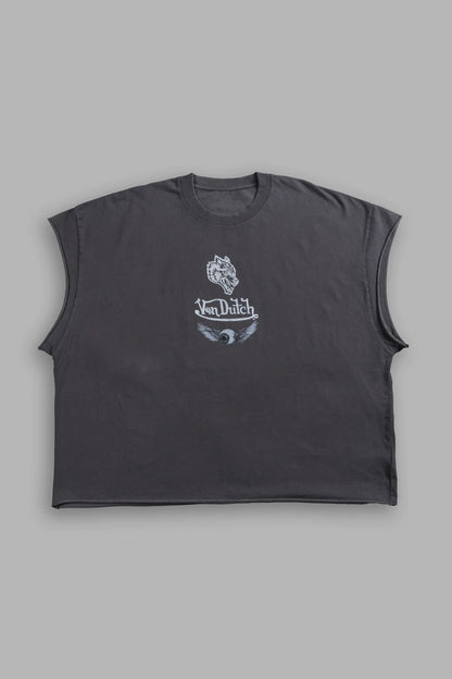 Take-Off Grunge Cut-Off Mid-Length Raw Hem Tee in Wolf Gray