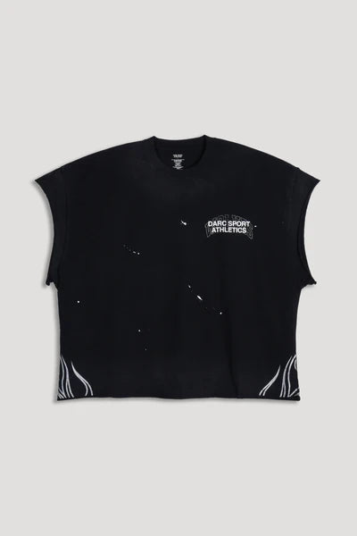 Hot Rod Grunge Cut-Off Mid Length Raw Hem Tee in Black Drift Wash