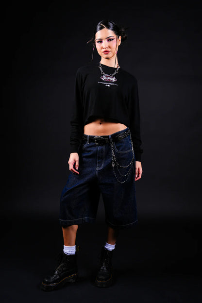 FOREVER L/S BOXY CROP TEE IN BLACK