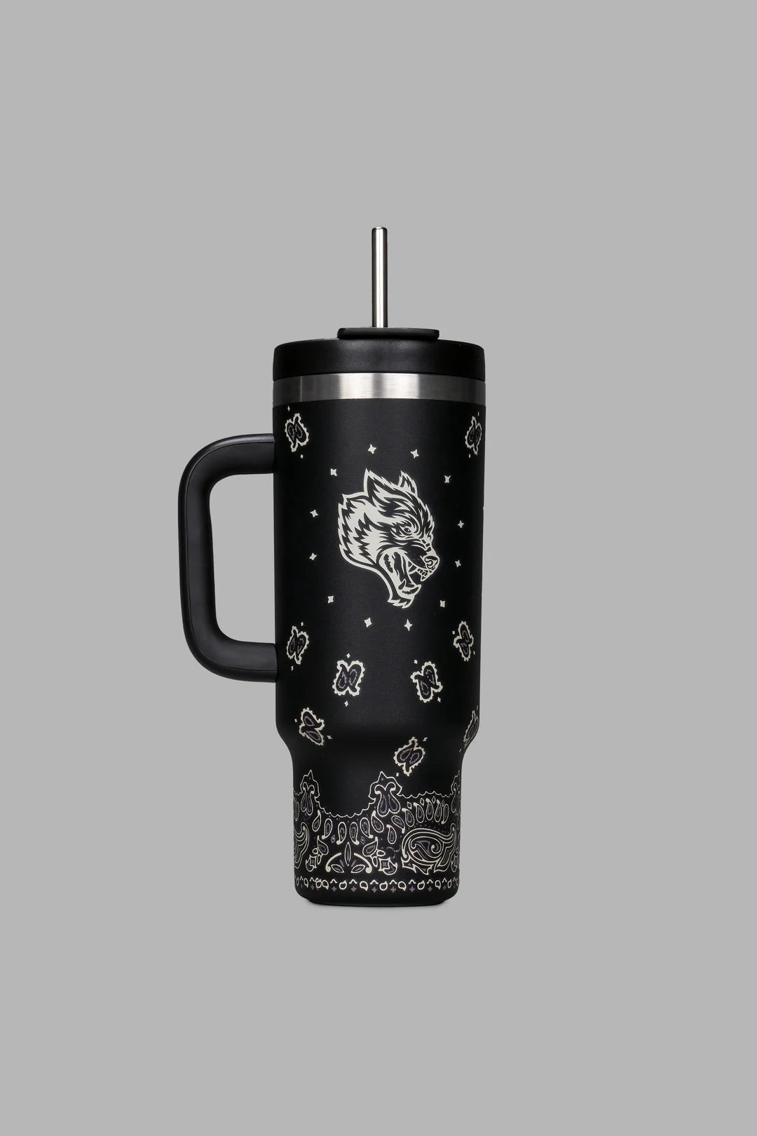 WESTERN WOLF TRAVEL TUMBLER IN BLACK
