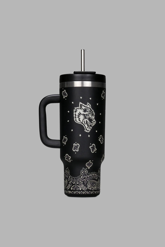 WESTERN WOLF TRAVEL TUMBLER IN BLACK