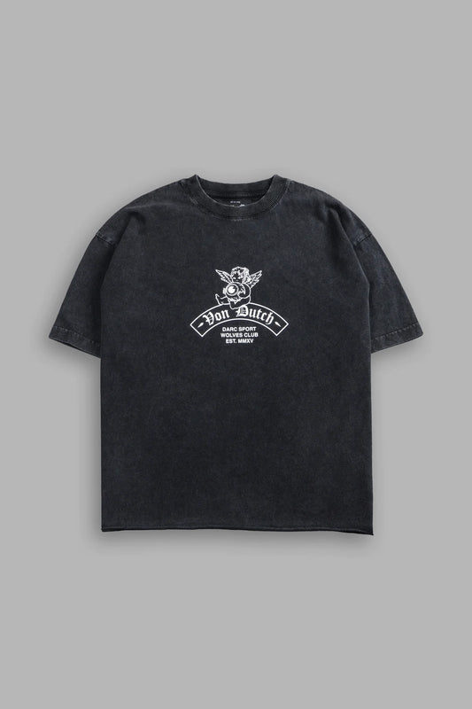 Darc Covenant Grunge Mid-Length Raw Hem Tee in Black