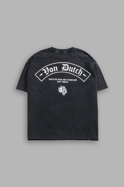 Darc Covenant Grunge Mid-Length Raw Hem Tee in Black
