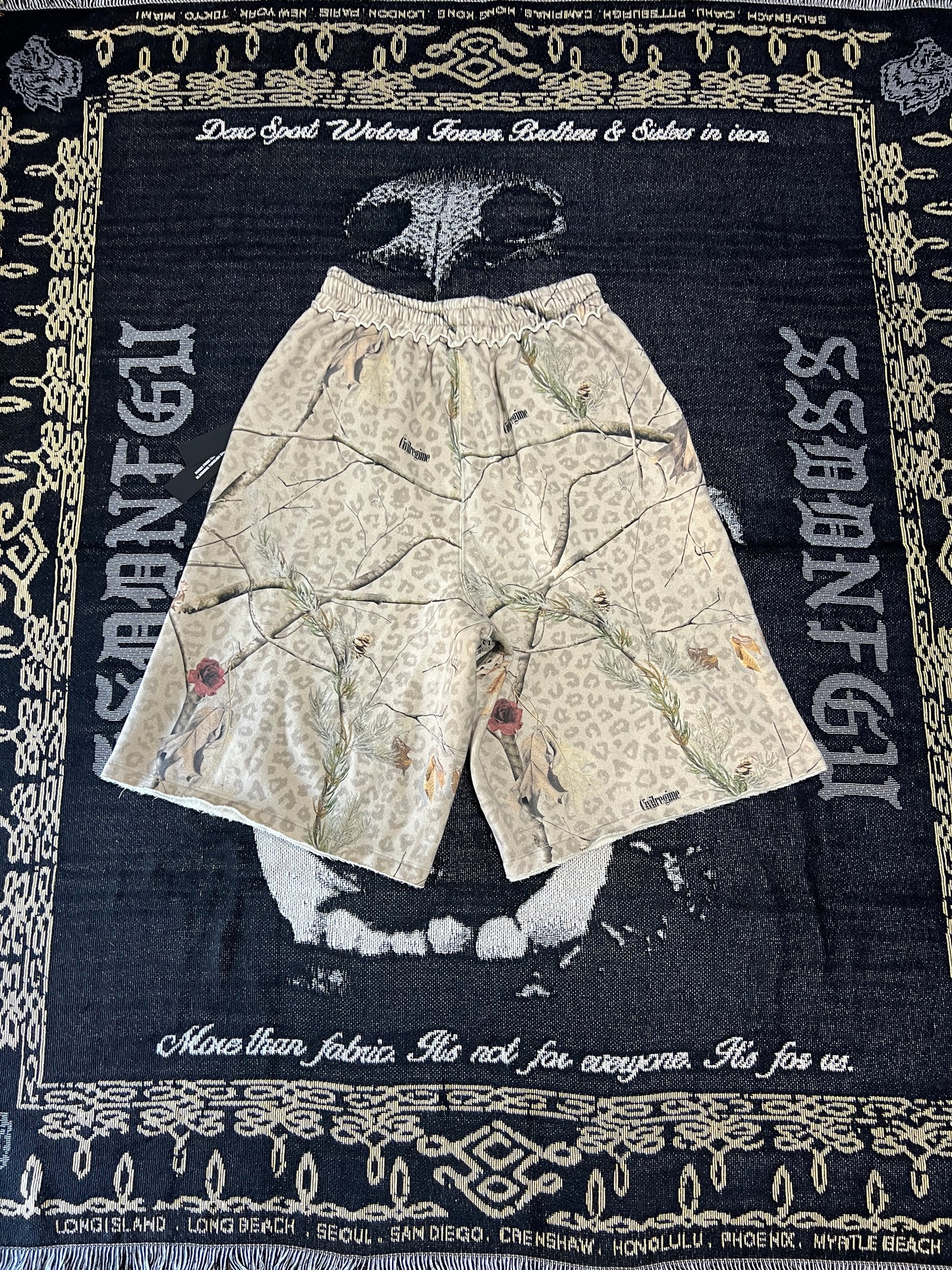 CONCRETE SIN FLEECE JORTS IN SUN WASH REAL LEOPARD CAMO