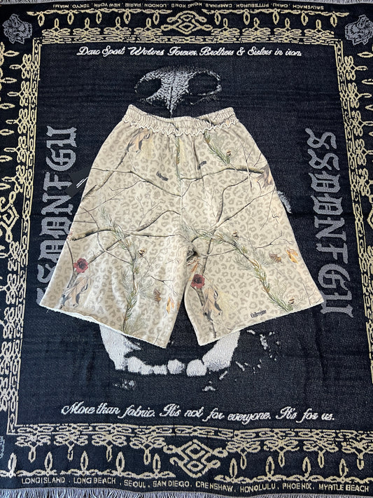 CONCRETE SIN FLEECE JORTS IN SUN WASH REAL LEOPARD CAMO