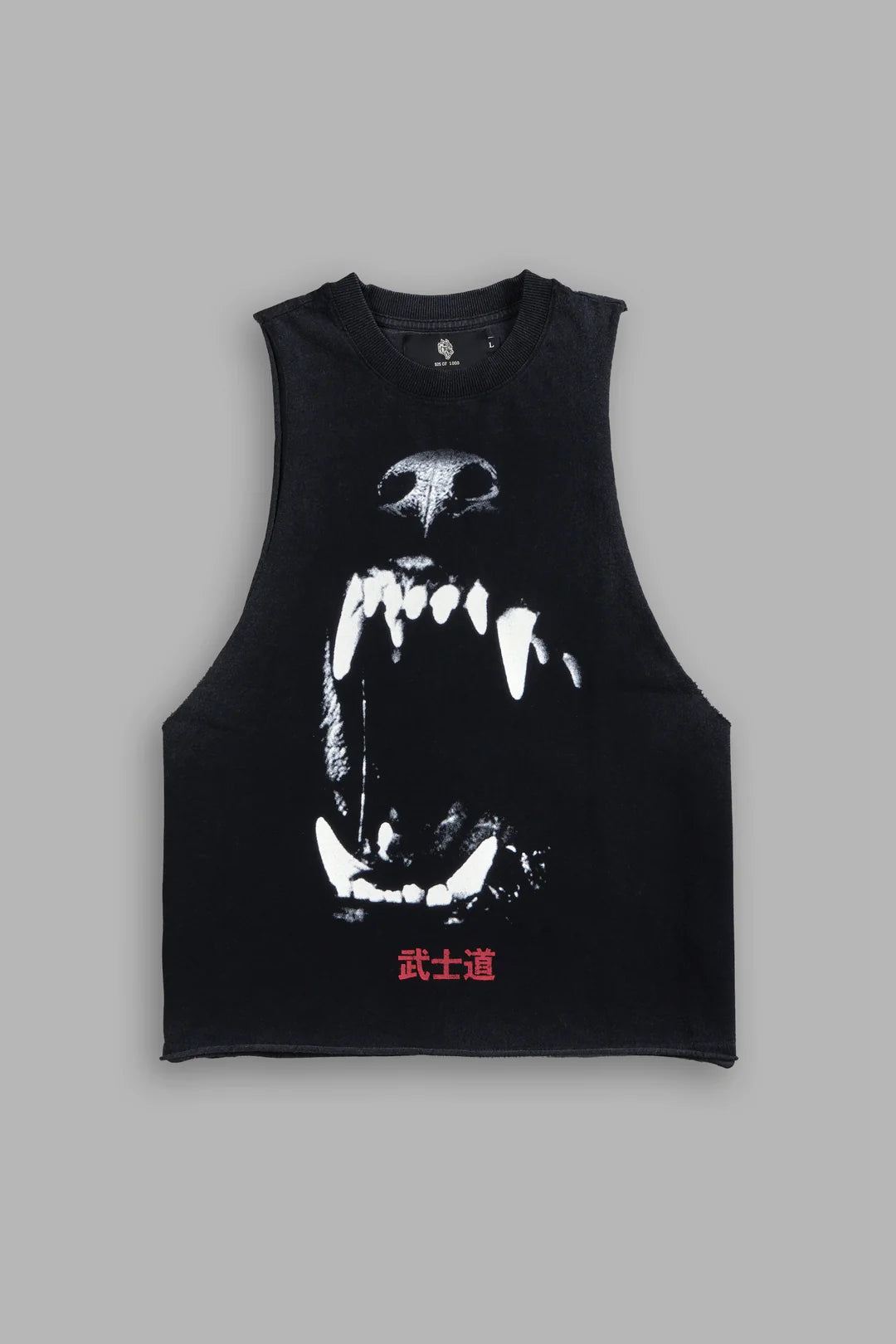 BLOOD THIRSTY KANJI GRUNGE RAW CROPPED "TOMMY" MUSCLE TEE IN BLACK