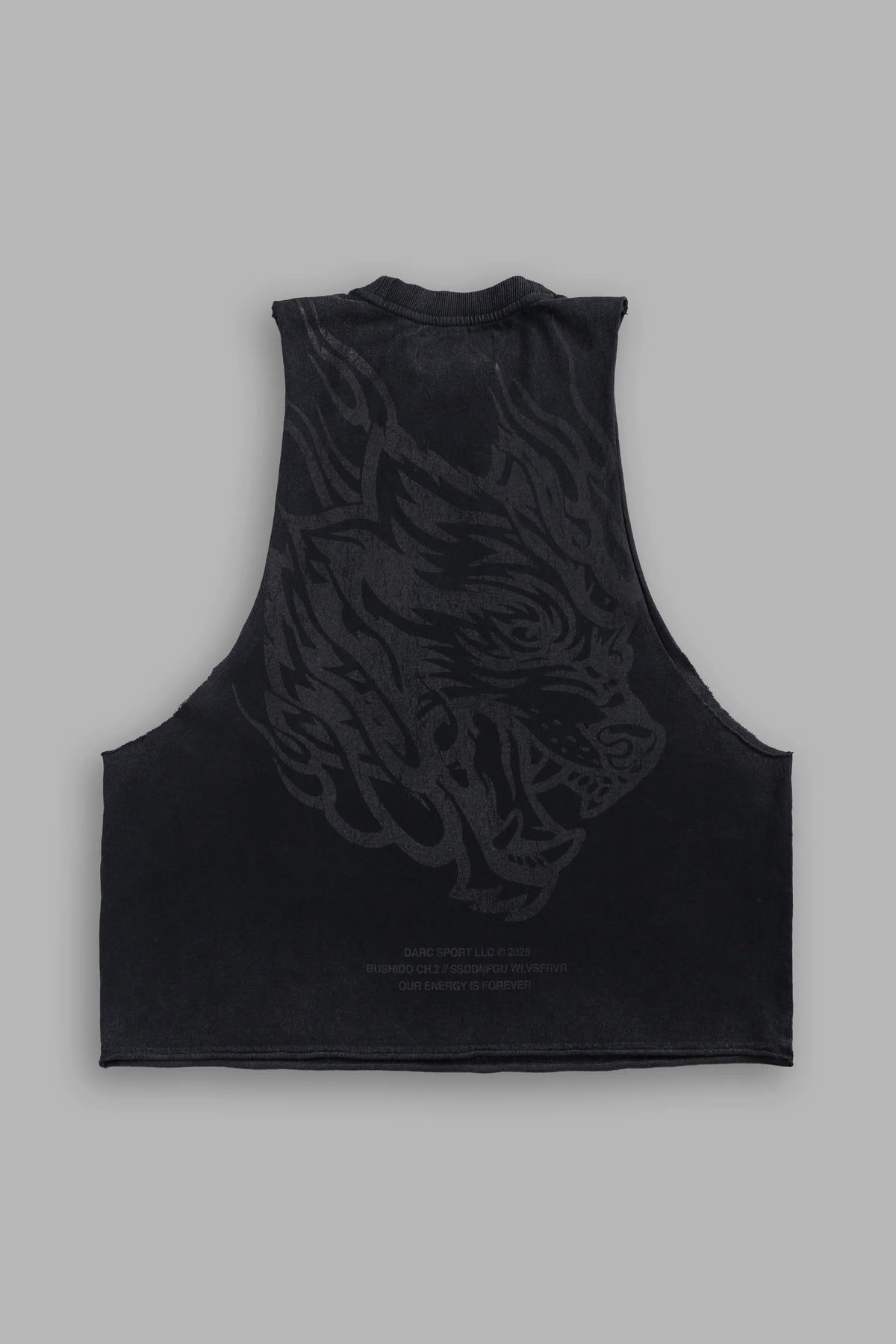 Okami Inferno Grunge Raw Hem Box Cut Tommy Muscle Tee in Black