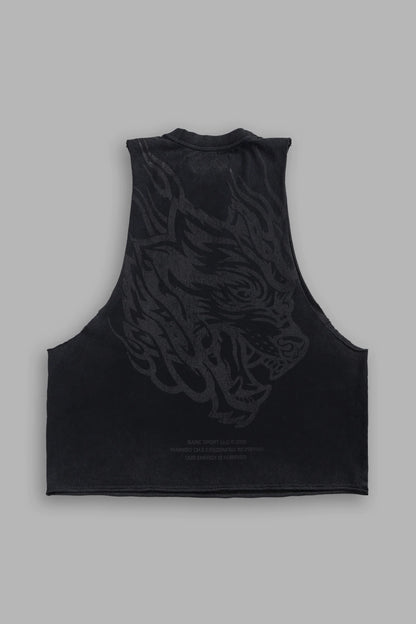 Okami Inferno Grunge Raw Hem Box Cut Tommy Muscle Tee in Black