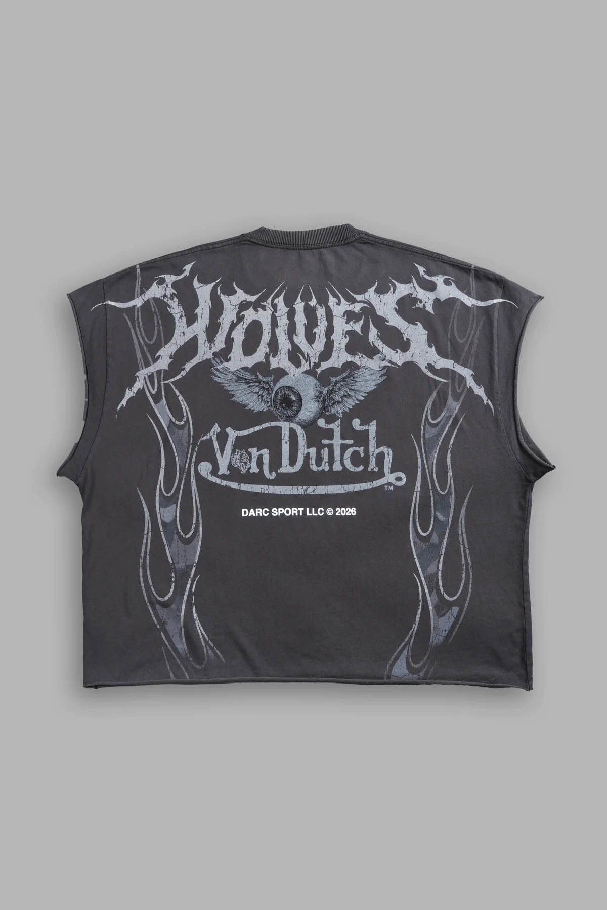 Take-Off Grunge Cut-Off Mid-Length Raw Hem Tee in Wolf Gray