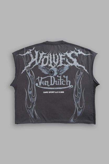 Take-Off Grunge Cut-Off Mid-Length Raw Hem Tee in Wolf Gray