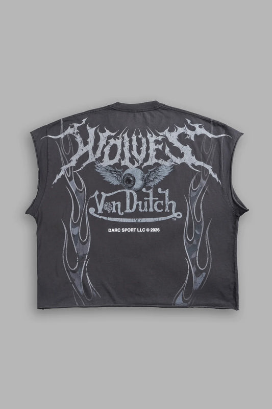 Take-Off Grunge Cut-Off Mid-Length Raw Hem Tee in Wolf Gray
