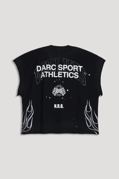 Hot Rod Grunge Cut-Off Mid Length Raw Hem Tee in Black Drift Wash