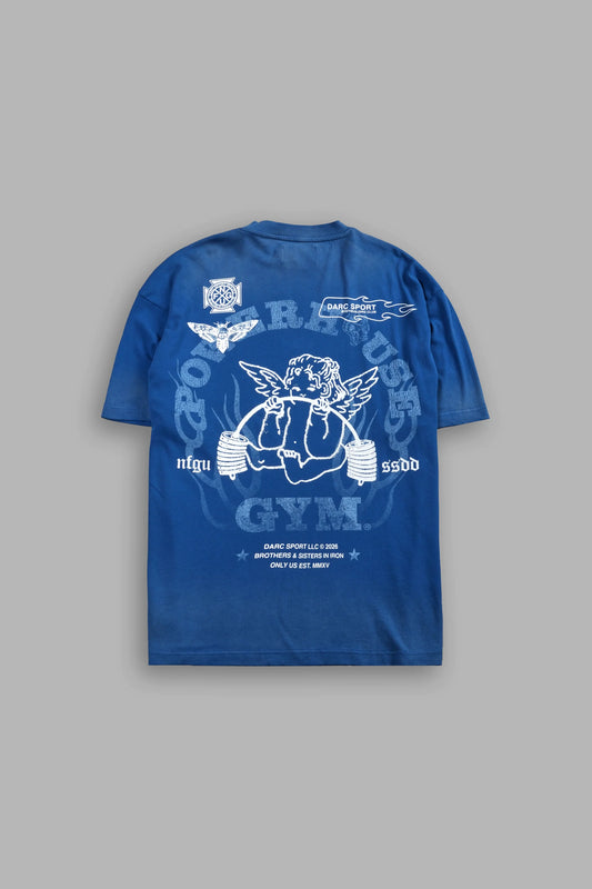 Powerhouse of the Cherub Unisex Premium Oversized Tee in Darc Cobalt Drift Wash